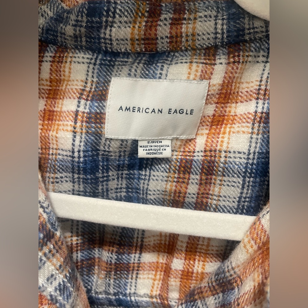 American Eagle Outfitters Blue and Orange Plaid Shirt - Picture 3 of 4